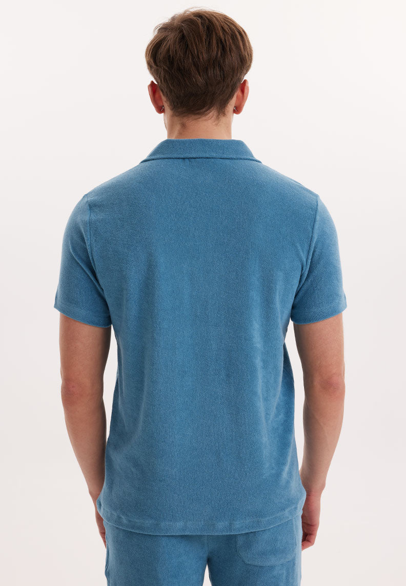 BREEZE TOWELLING POLO SHIRT in Aegean Blue