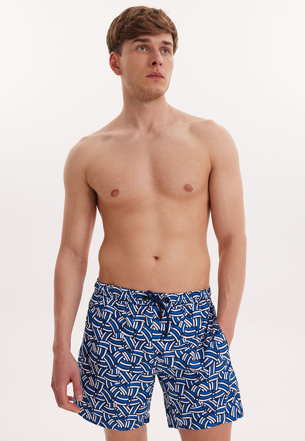 WMGEOMETRIC CURVE SWIM SHORTS in Navy AOP