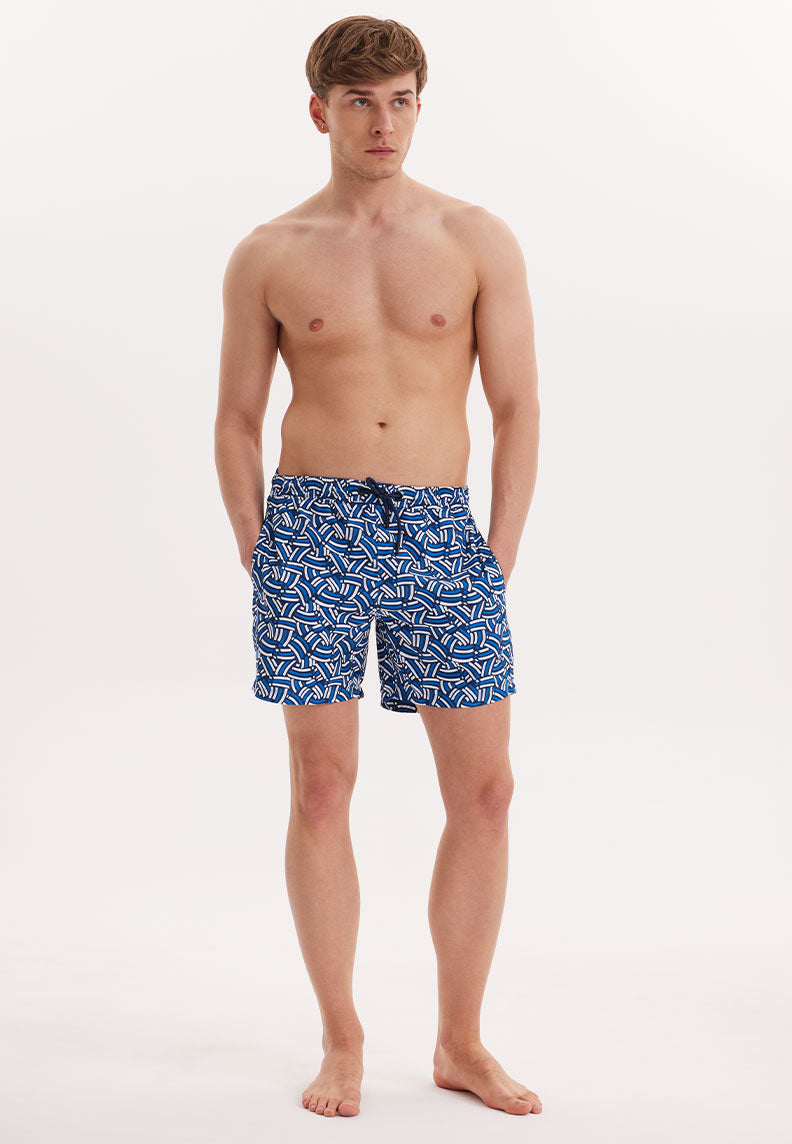 WMGEOMETRIC CURVE SWIM SHORTS in Navy AOP