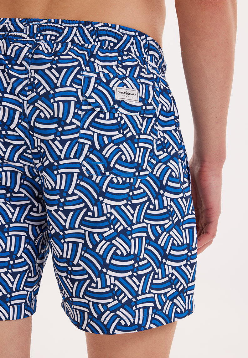 WMGEOMETRIC CURVE SWIM SHORTS in Navy AOP