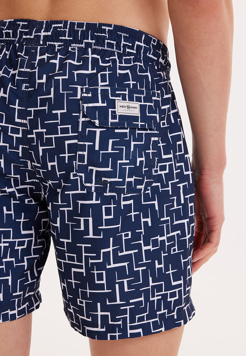 WMGEOMETRIC MAZE SWIM SHORTS in Navy AOP