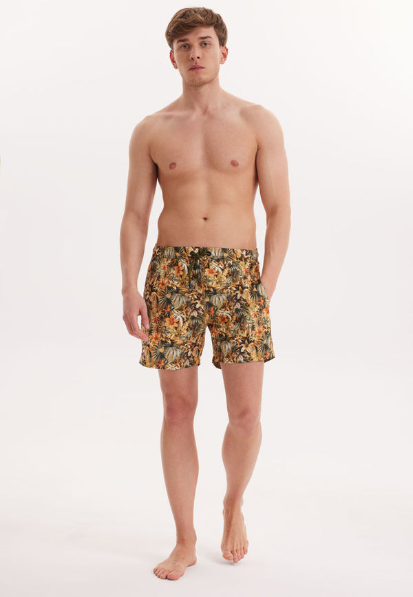 WMPATTERN LEAF SWIM SHORTS in Yellow AOP