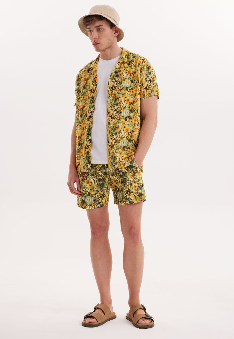 WMHAWAII LEAF S/S SHIRT in Yellow AOP
