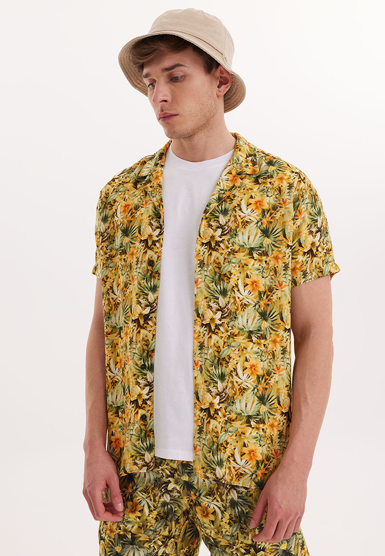 WMHAWAII LEAF S/S SHIRT in Yellow AOP