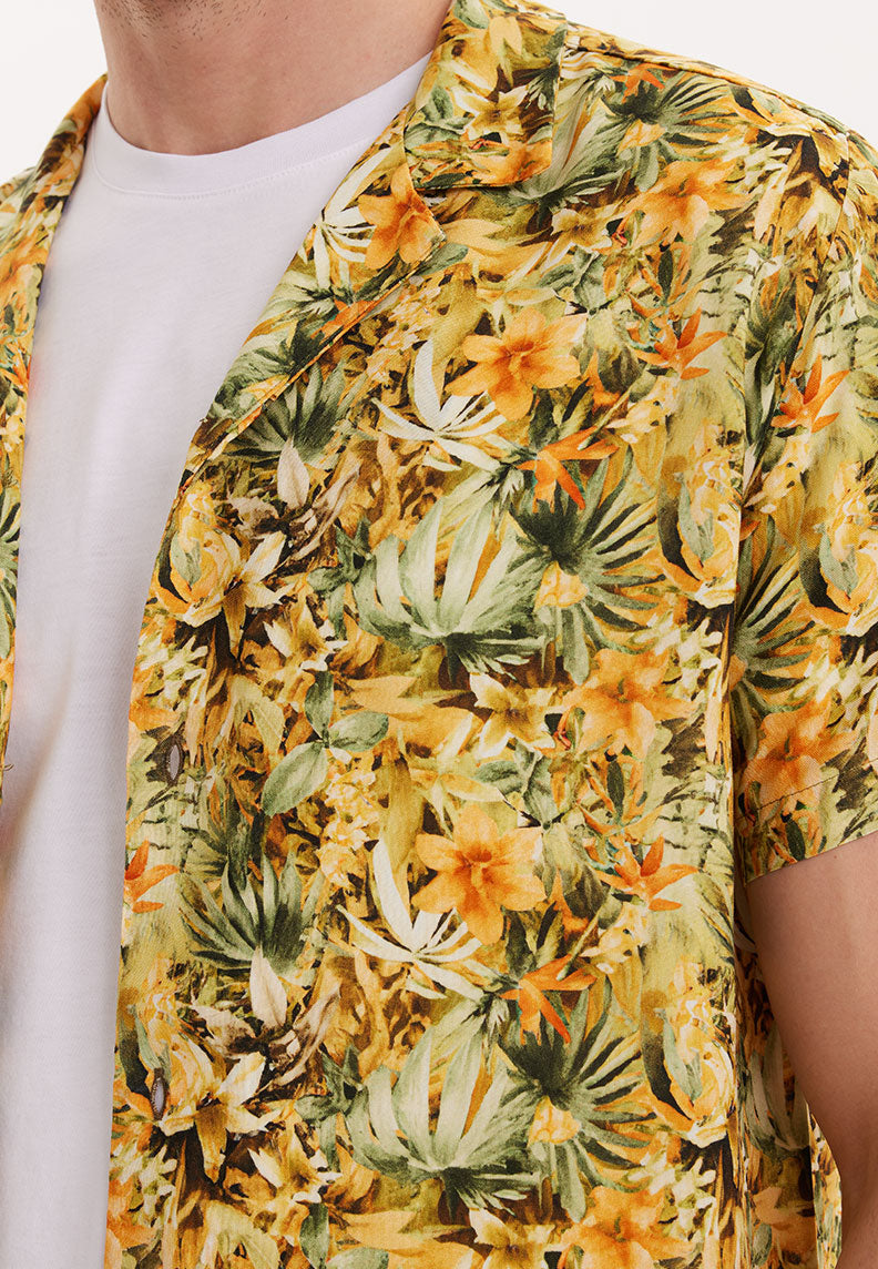 WMHAWAII LEAF S/S SHIRT in Yellow AOP