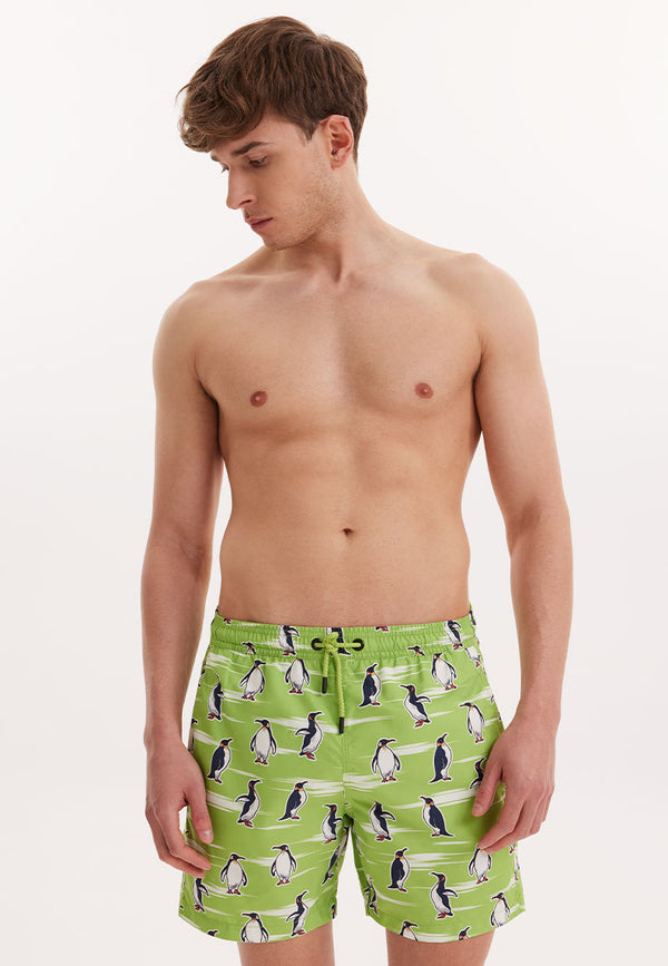 WMANIMAL PENGUIN SWIM SHORTS in Green AOP