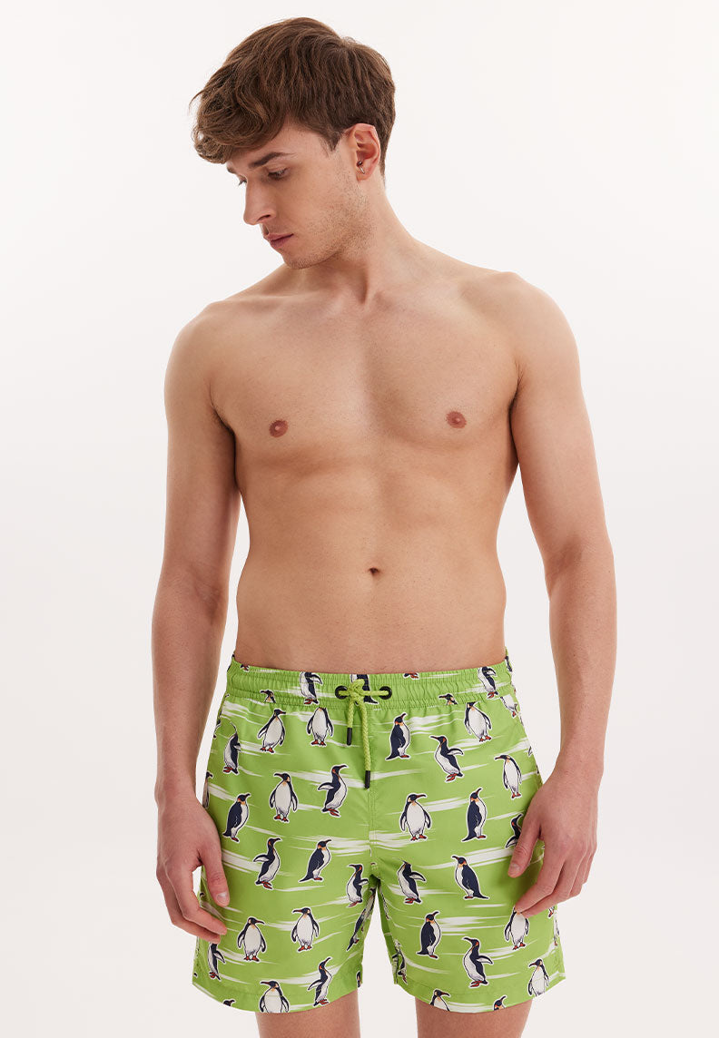 WMANIMAL PENGUIN SWIM SHORTS in Green AOP
