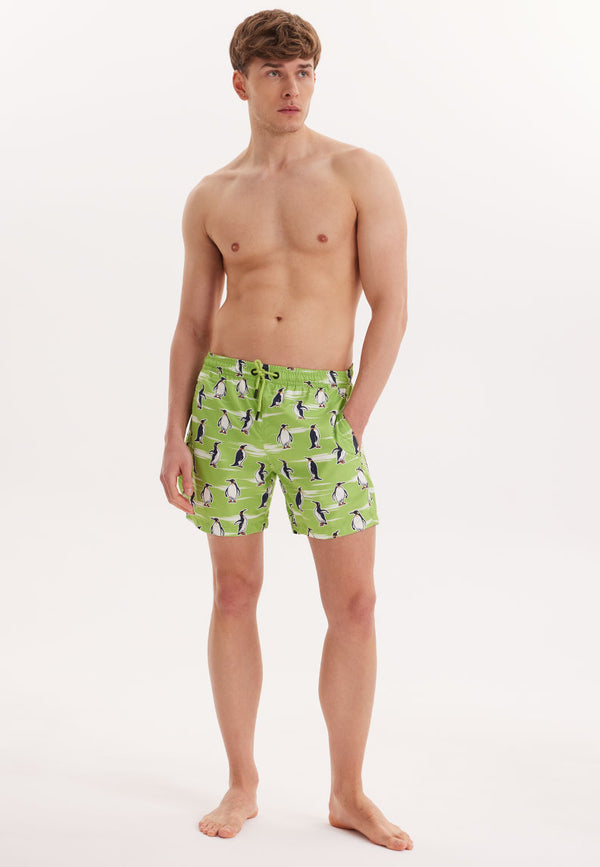 WMANIMAL PENGUIN SWIM SHORTS in Green AOP
