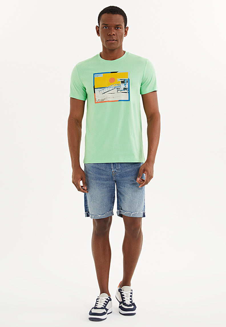 BEACH HOUSE COLLAGE TEE in Fair Green