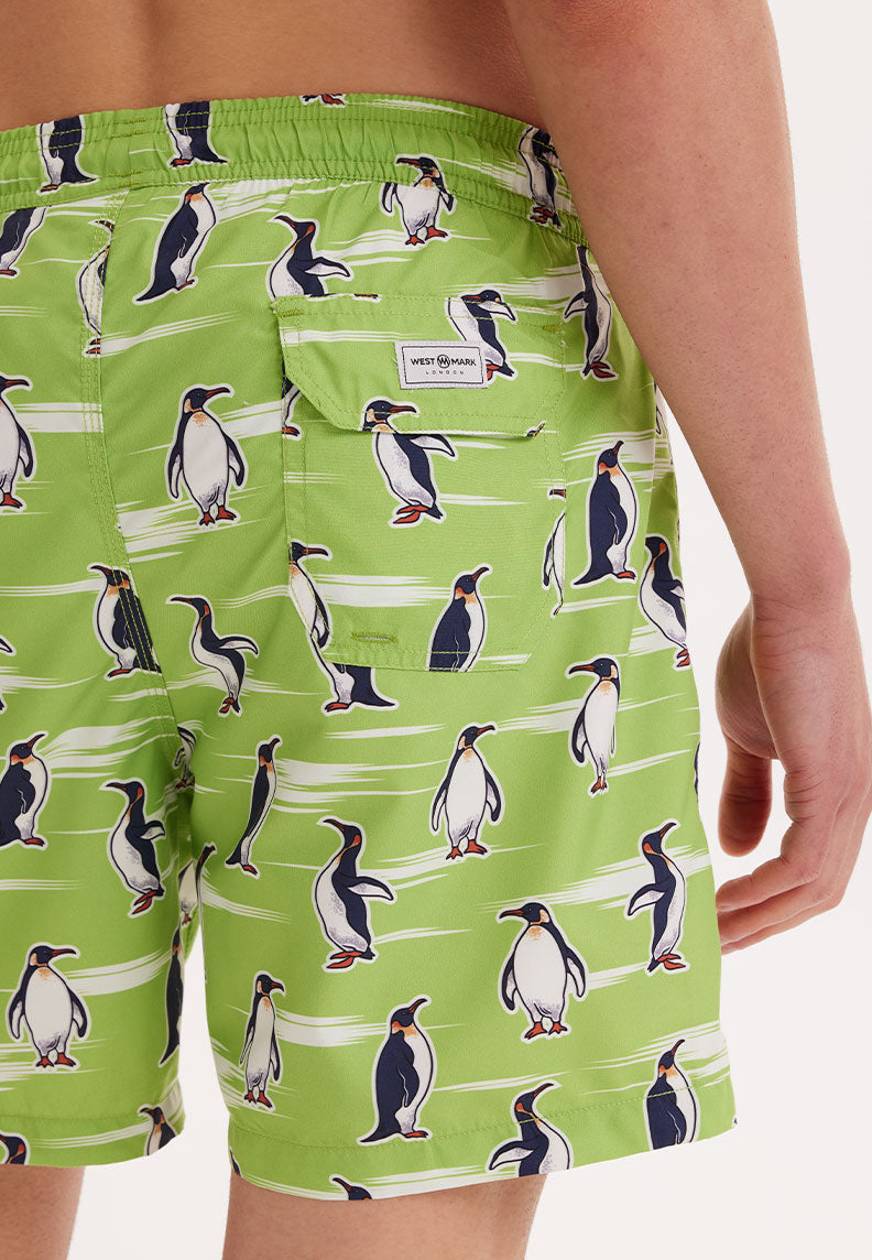 KIDS WMANIMAL PENGUIN SWIM SHORTS in Green AOP