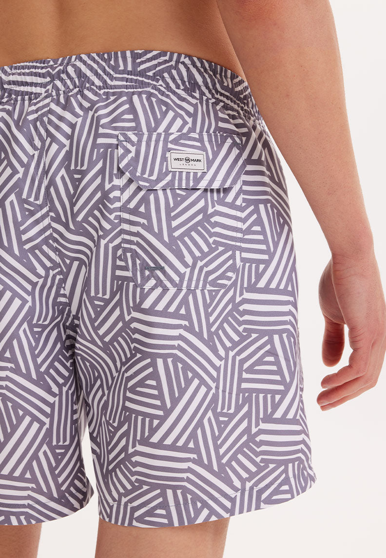 WMGEOMETRIC LINE SWIM SHORTS in Grey AOP