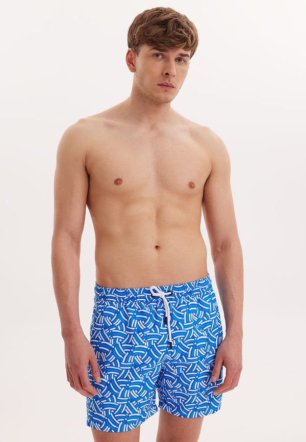 WMGEOMETRIC CURVE SWIM SHORTS in Blue AOP