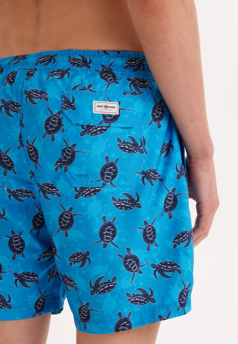 SEA TURTLE SWIM SHORTS in Blue AOP