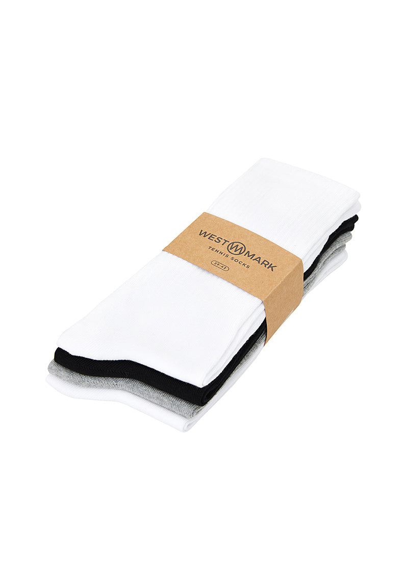 TENNIS SOCKS 4-PACK in Black, White, Grey Melange