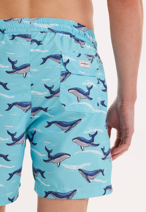 KIDS WMANIMAL SHARK SWIM SHORTS in Turquoise AOP