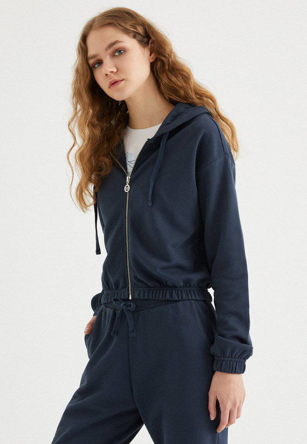 ENJOY CROPPED ZIP HOODIE in Blue Night