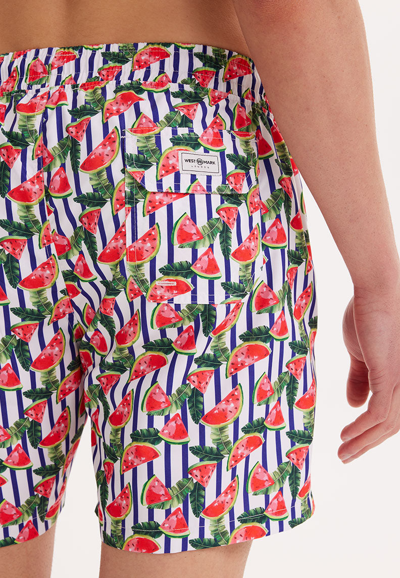 WMSTRIPE MELON SWIM SHORTS in Green AOP