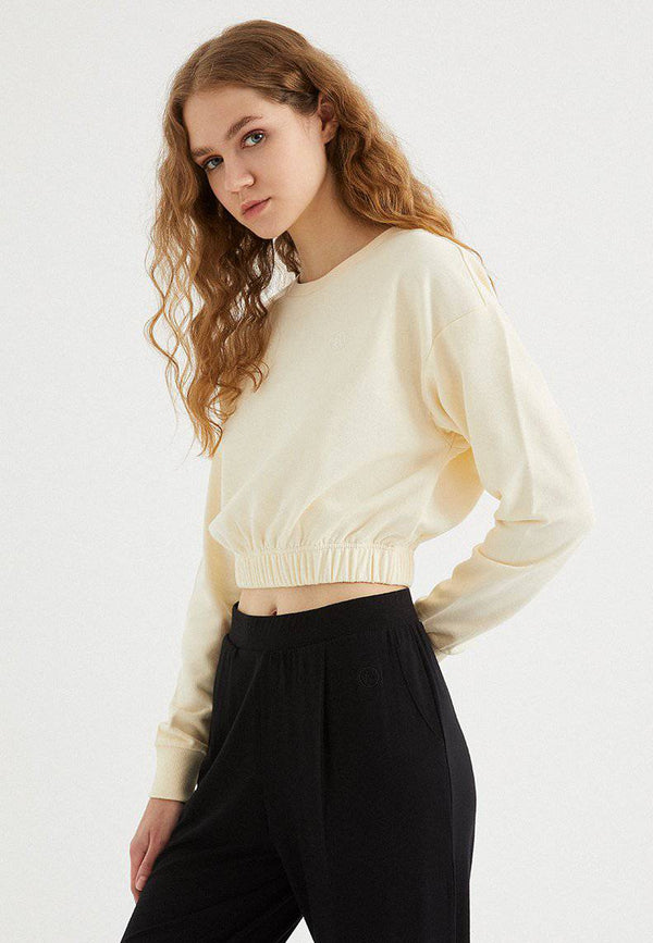 ENJOY ELASTICATED HEM SWEAT in Pearled Ivory