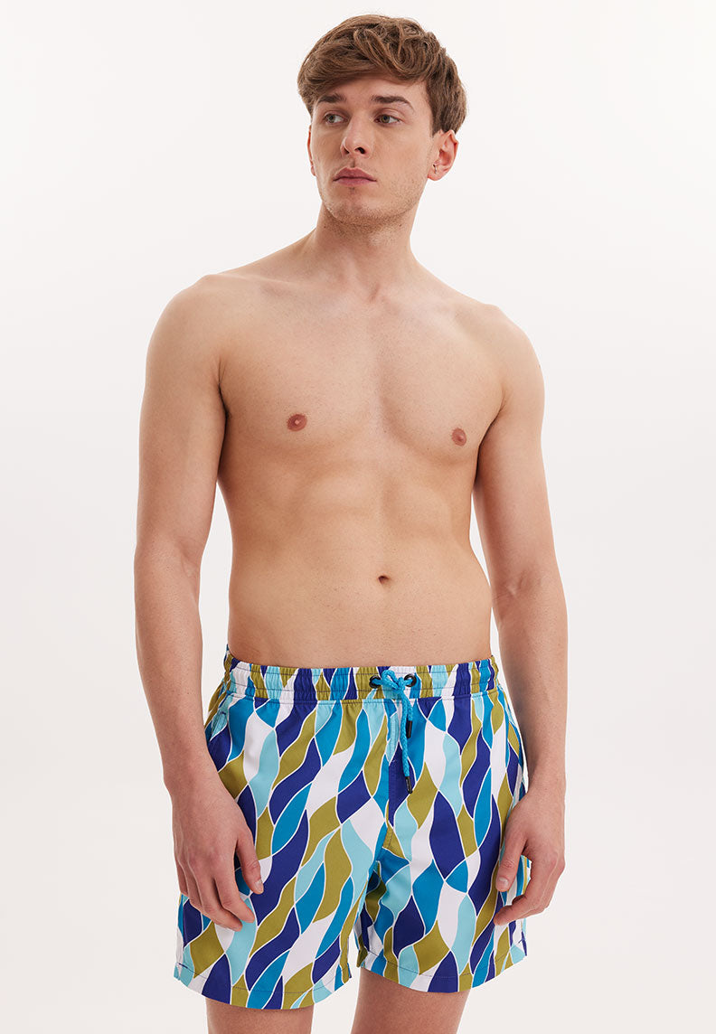 WMGEOMETRIC MOSAIC SWIM SHORTS in Turquoise AOP