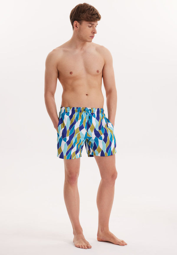 WMGEOMETRIC MOSAIC SWIM SHORTS in Turquoise AOP