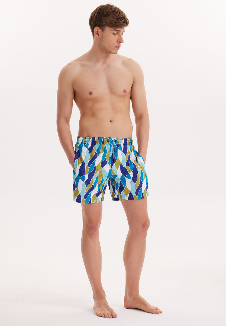 WMGEOMETRIC MOSAIC SWIM SHORTS in Turquoise AOP
