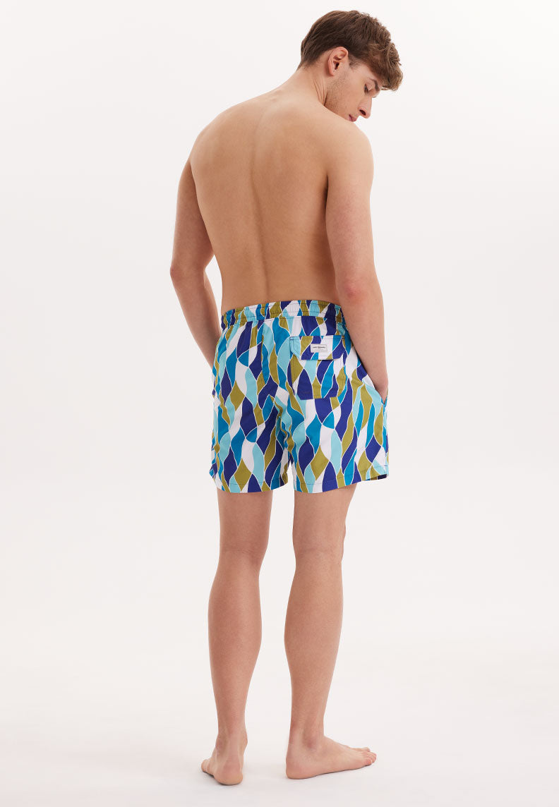 WMGEOMETRIC MOSAIC SWIM SHORTS in Turquoise AOP