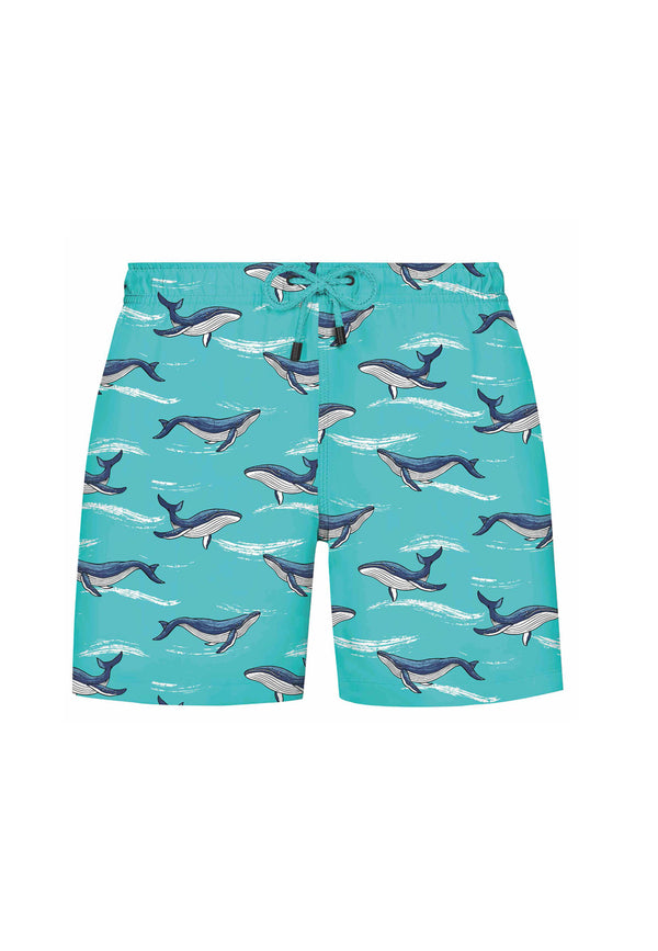 KIDS WMANIMAL SHARK SWIM SHORTS in Turquoise AOP
