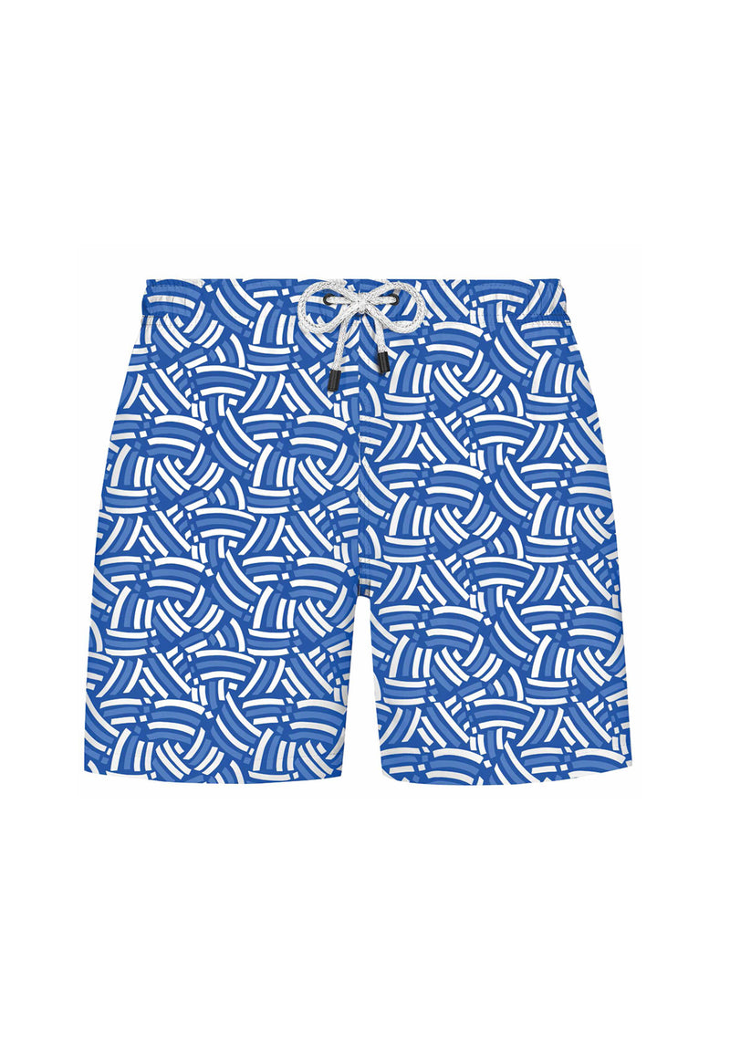 KIDS WMGEOMETRIC CURVE SWIM SHORTS in Blue AOP