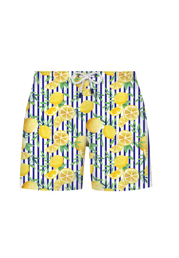 KIDS WMSTRIPE LIME SWIM SHORTS in Yellow AOP