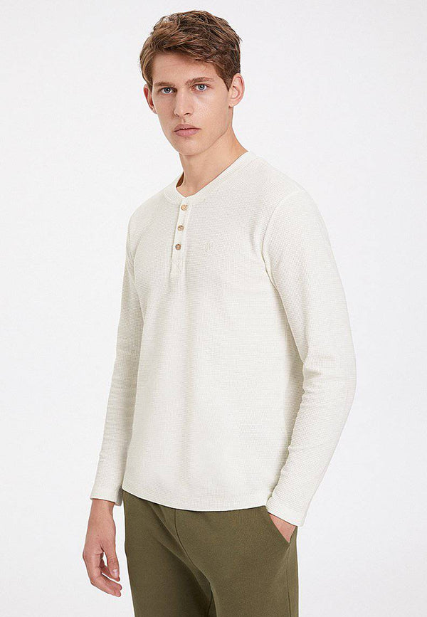 ESSENTIALS LONG SLEEVE HENLEY in Whisper White