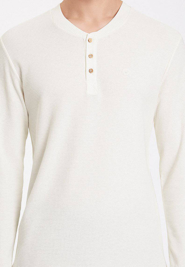 ESSENTIALS LONG SLEEVE HENLEY in Whisper White