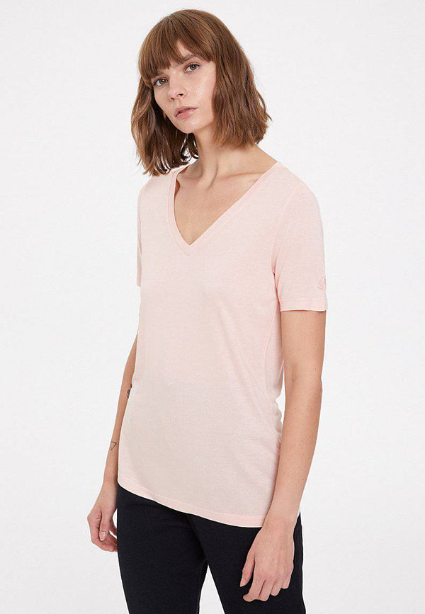 ESSENTIALS DEEP V-NECK TEE in Peachy Keen