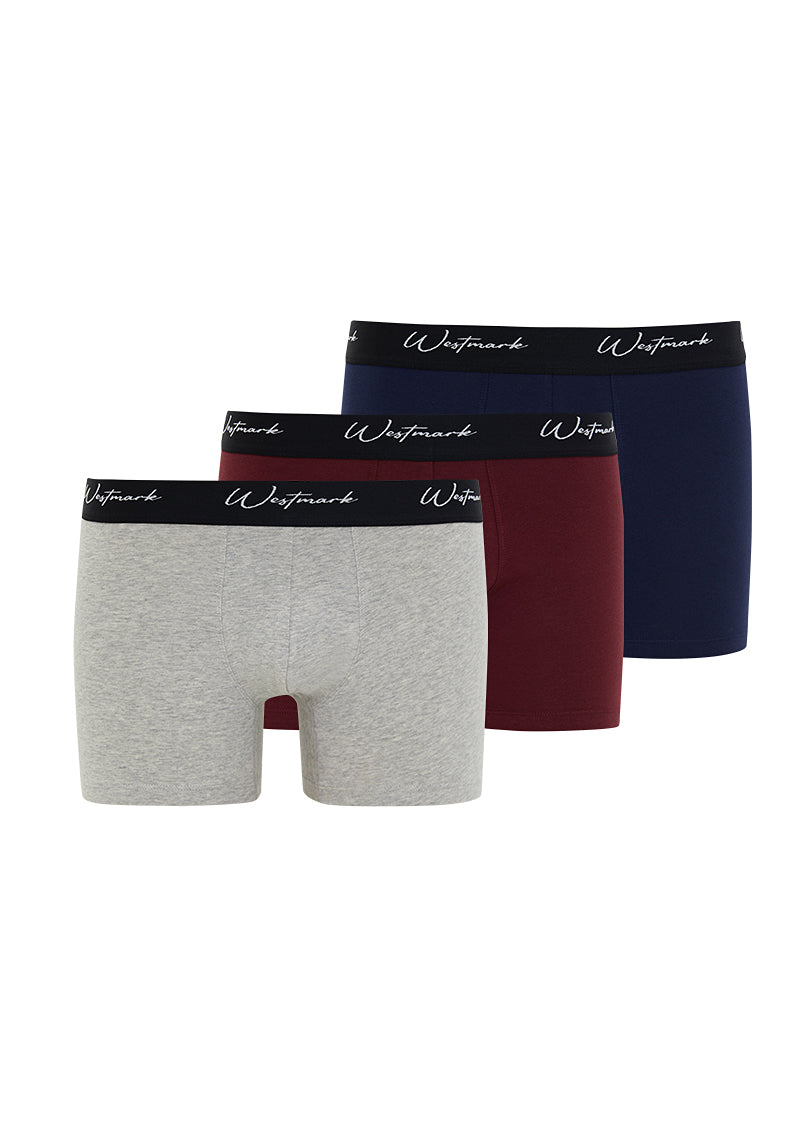 LUCAS TRUNK 3-PACK in Bordeaux, Grey Melange, Navy